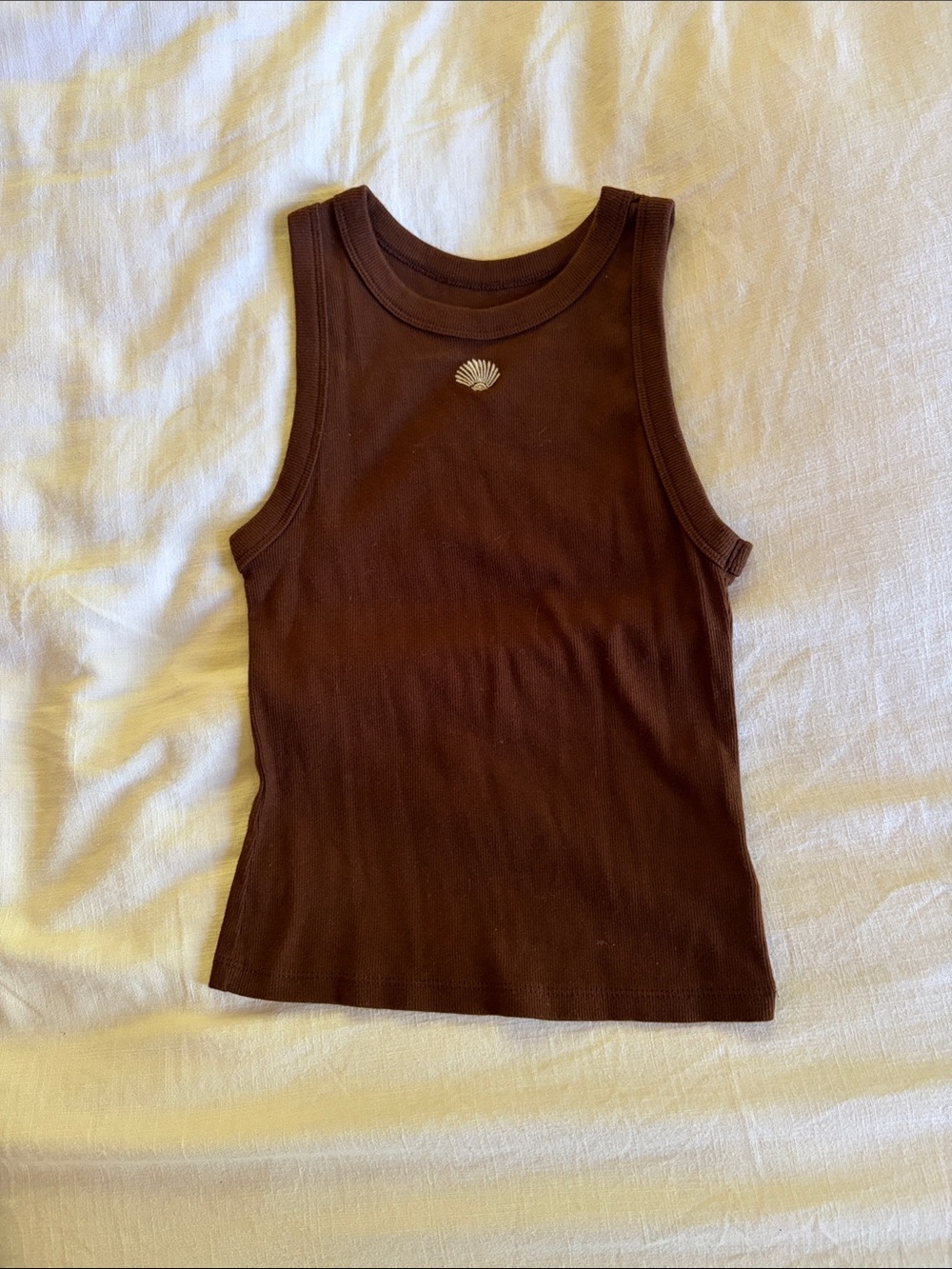 a new day Brown Ribbed Tank Top with Shell Accent